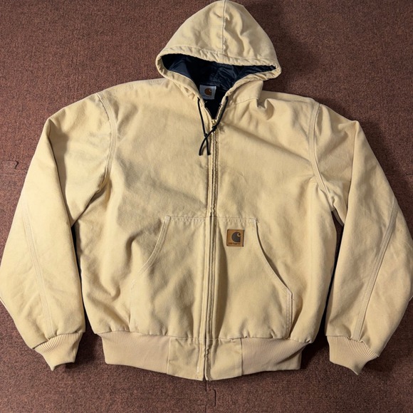 Carhartt Other - A+ Tan Carhartt J131 Sand Duck Canvas Active Jacket Quilted Lined Hooded Mens XL